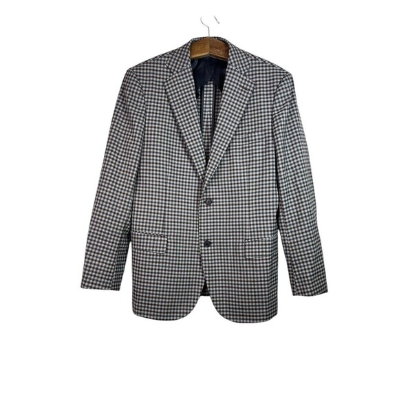 Byron British Style Check Plaid Blazer Jacket Sport Suit Coat 44R Wool Brown - Picture 1 of 12
